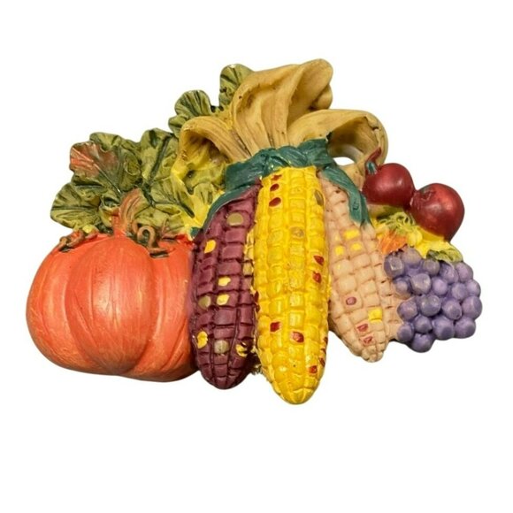 Vintage Thanksgiving Fall Harvest Vegetables & Fruits Ceramic Brooch Pin - Picture 1 of 4
